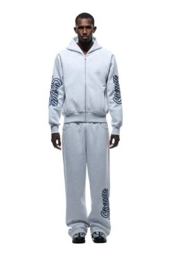 WAVE LOGO ZIP HOODIE LIGHT GREY(Zip Hoodie With Wave Logo Light Grey)